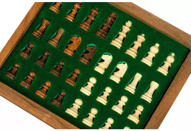 Wooden Magnetic Mini Chess Set with inlaid chessboard and drawer