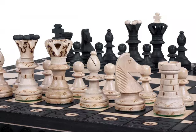 LARGE AMBASADOR BLACK (54x54cm) - wooden chess set with burnt chessboard