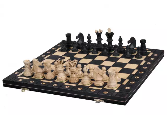 LARGE AMBASADOR BLACK (54x54cm) - wooden chess set with burnt chessboard