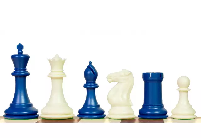 Exclusive Staunton chess figures No. 6, white/blue, metal weighted (king 95 mm)