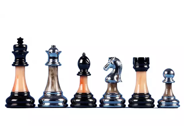Metallised 3.5 inch chess figures with 'stone' shaft - heavy