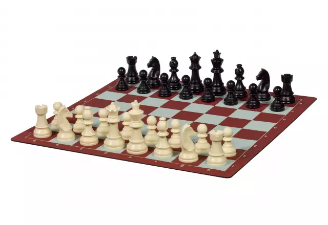 Travel chess set (plastic pieces + roll-up board + carrying bag)